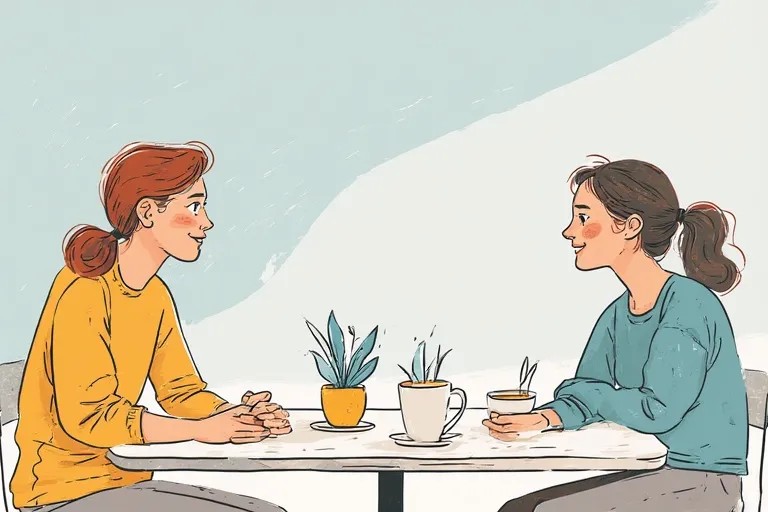 A man and a woman are sitting at a table and chatting quietly.